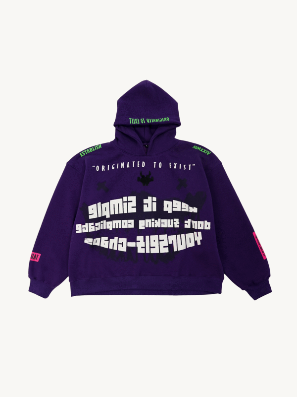 Purple hoodie front flat lay showing bold graphic design and HYPGOAT tagline