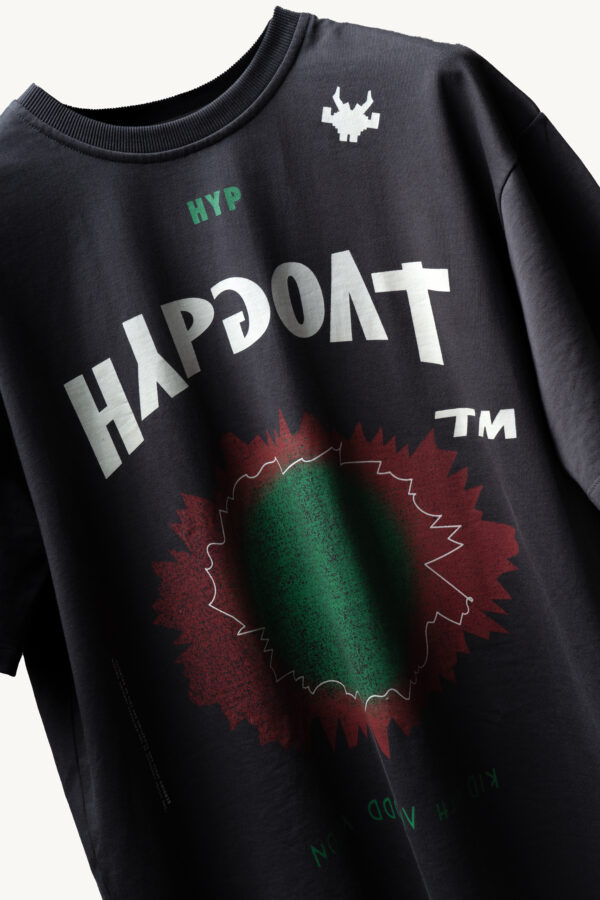 Model wearing HYPGOAT grey oversized t shirt – front view showing fit and branding