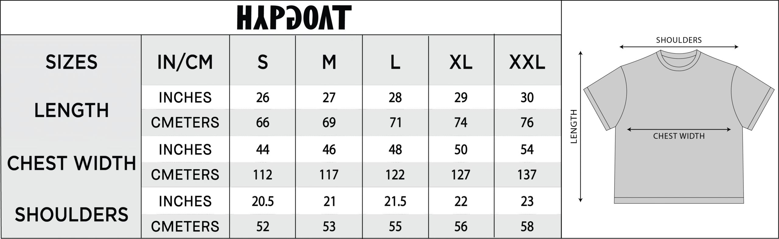 BASIC SIZE CHART for hypgoat