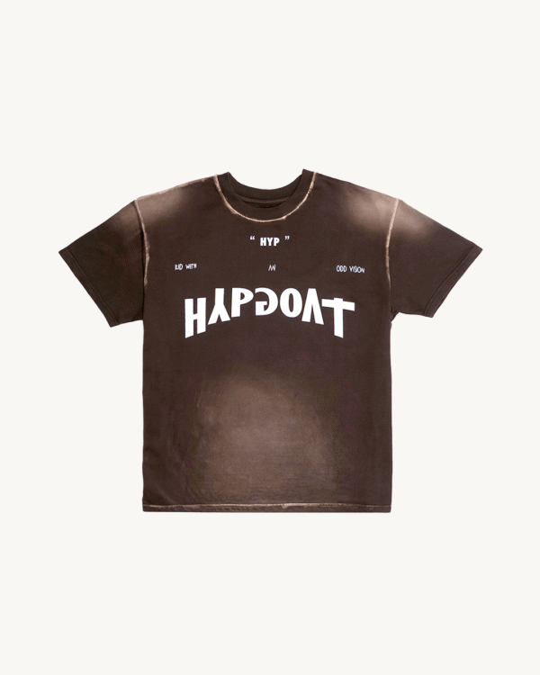 Brown Washed T Shirt flat lay front view Hypgoat