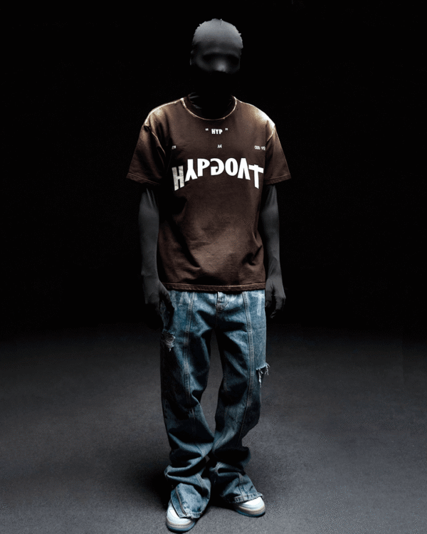 Washed T Shirt oversized brown front view on model Hypgoat