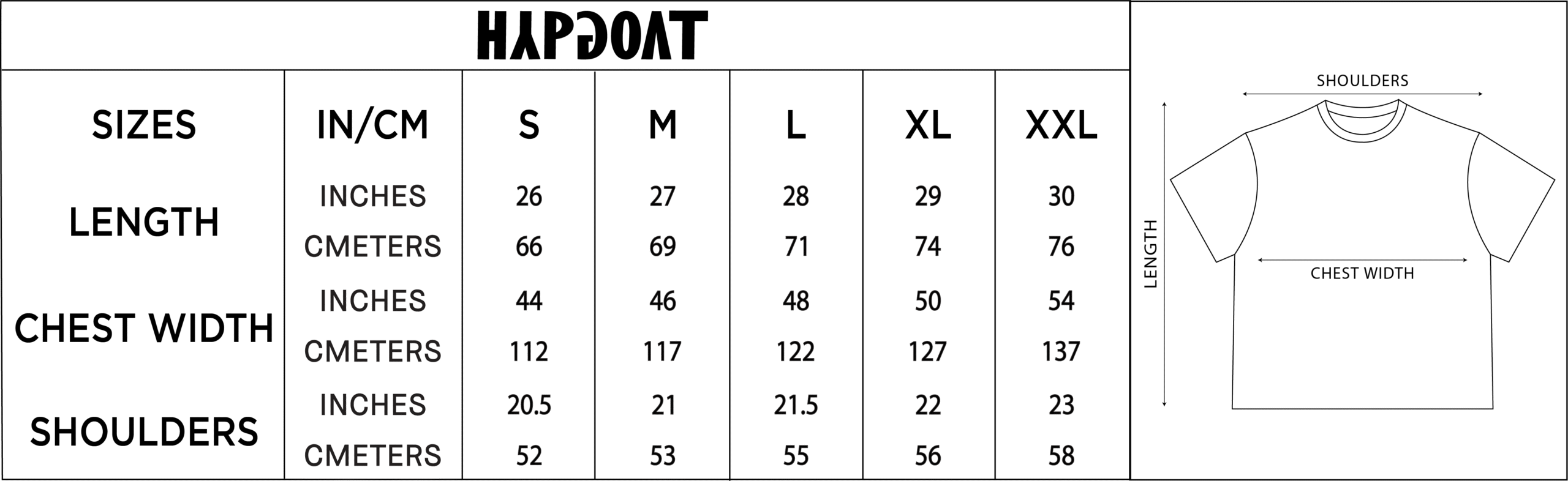 Red Basic T-Shirt in inches and centimeter
