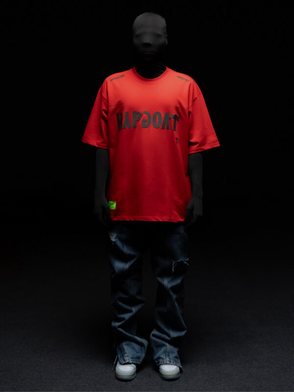 Model wearing HYPGOAT Red Basic T-Shirt front view.